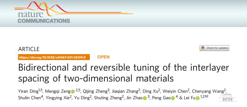 武大付磊教授最新研究成果：双向可逆调控二维材料层间距