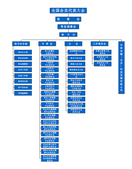 中国职业安全健康协会组织结构协会在业务上接受中华人民共和国应急管理部的领导